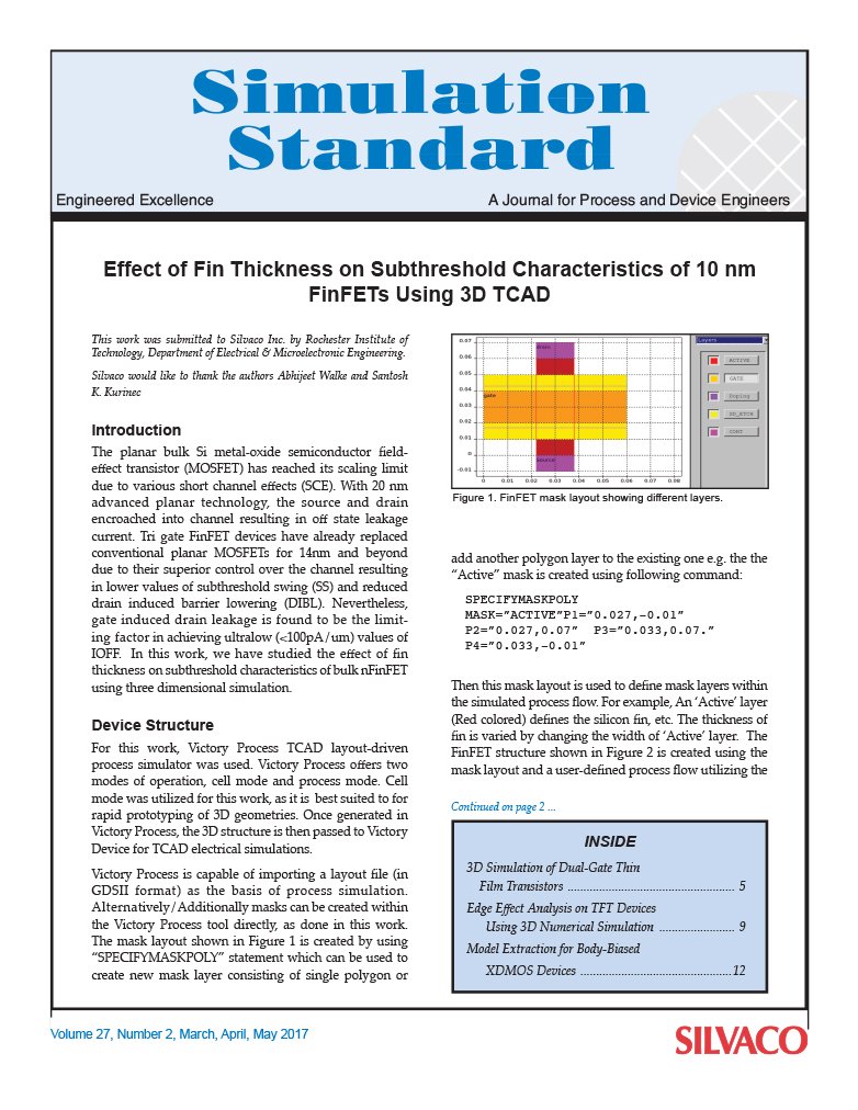 Read more about the article Effect of Fin Thickness on Subthreshold Characteristics of 10 nm FinFETs Using 3D TCAD