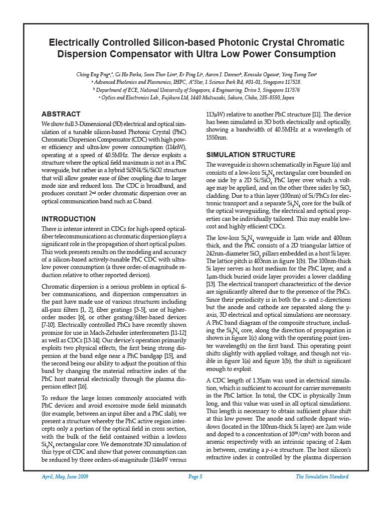 Read more about the article Electrically Controlled Silicon-based Photonic Crystal Chromatic Dispersion Compensator with Ultra Low Power Consumption