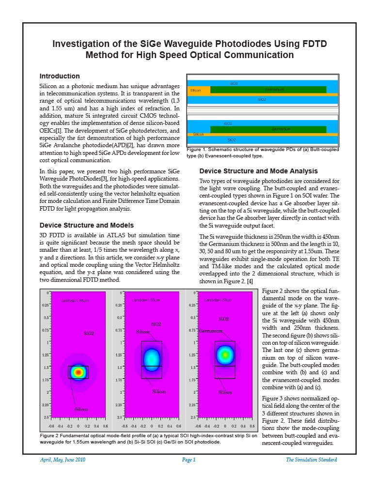 Read more about the article Investigation of the SiGe Waveguide Photodiodes Using FDTD Method for High Speed Optical Communication