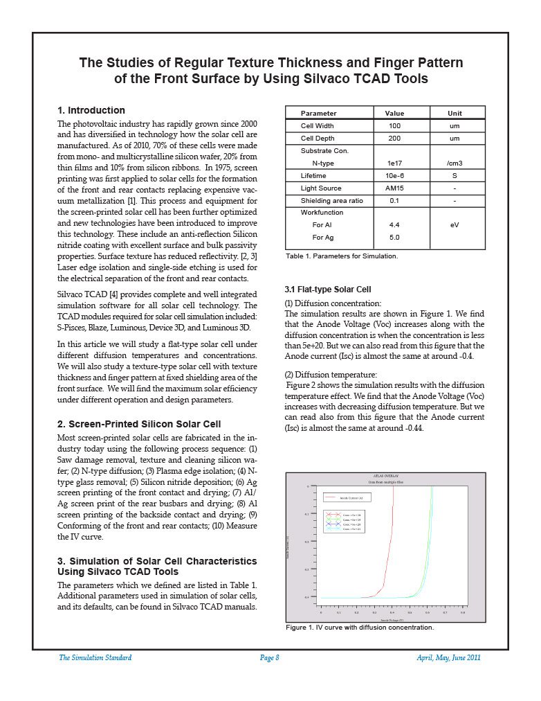 Read more about the article The Studies of Regular Texture Thickness and Finger Pattern of the Front Surface by Using Silvaco TCAD Tools