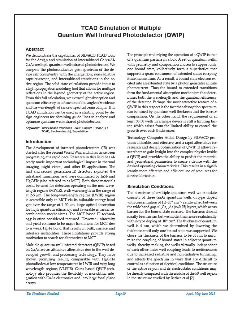 Read more about the article TCAD Simulation of Multiple Quantum Well Infrared Photodetector (QWIP)
