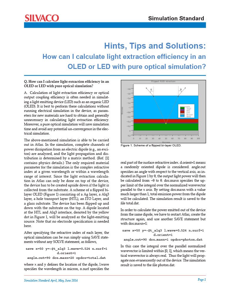 あなたが現在見ているのは Hints, Tips, and Solutions – Calculate Light Extraction Efficiency in an OLED or LED with Pure Optical Simulation