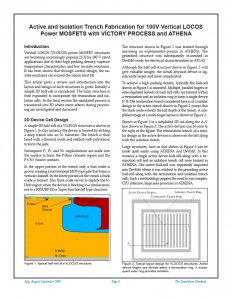投稿についてもっと詳しく Active and Isolation Trench Fabrication for 100V Vertical LOCOS Power MOSFETS with VICTORY PROCESS and ATHENA