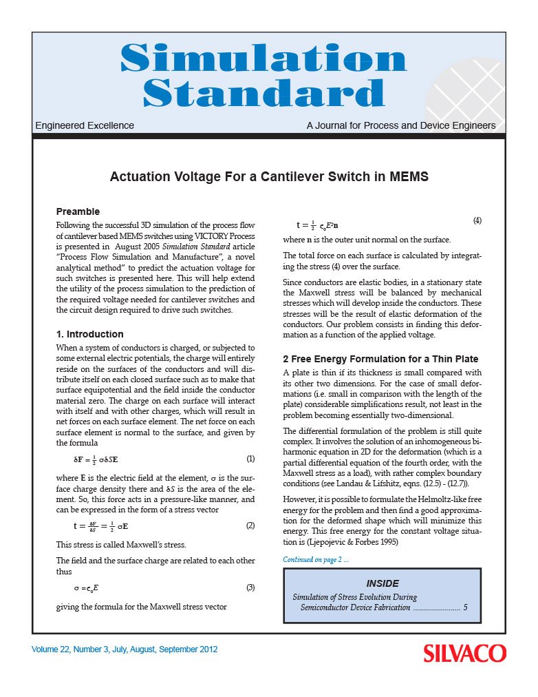 Read more about the article Actuation Voltage For a Cantilever Switch in MEMS