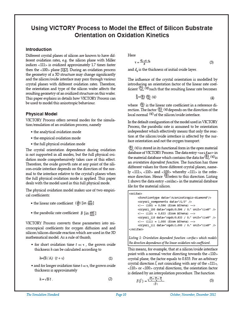 Read more about the article Using VICTORY Process to Model the Effect of Silicon Substrate Orientation on Oxidation Kinetics