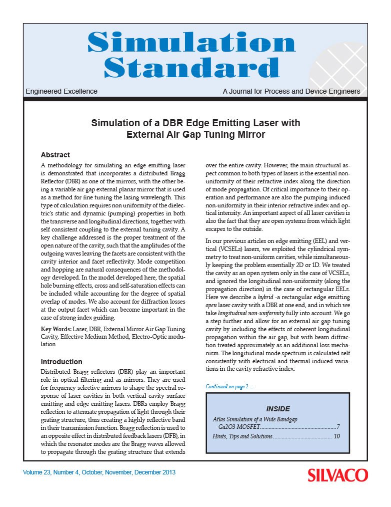 Read more about the article Simulation of a DBR Edge Emitting Laser with External Air Gap Tuning Mirror