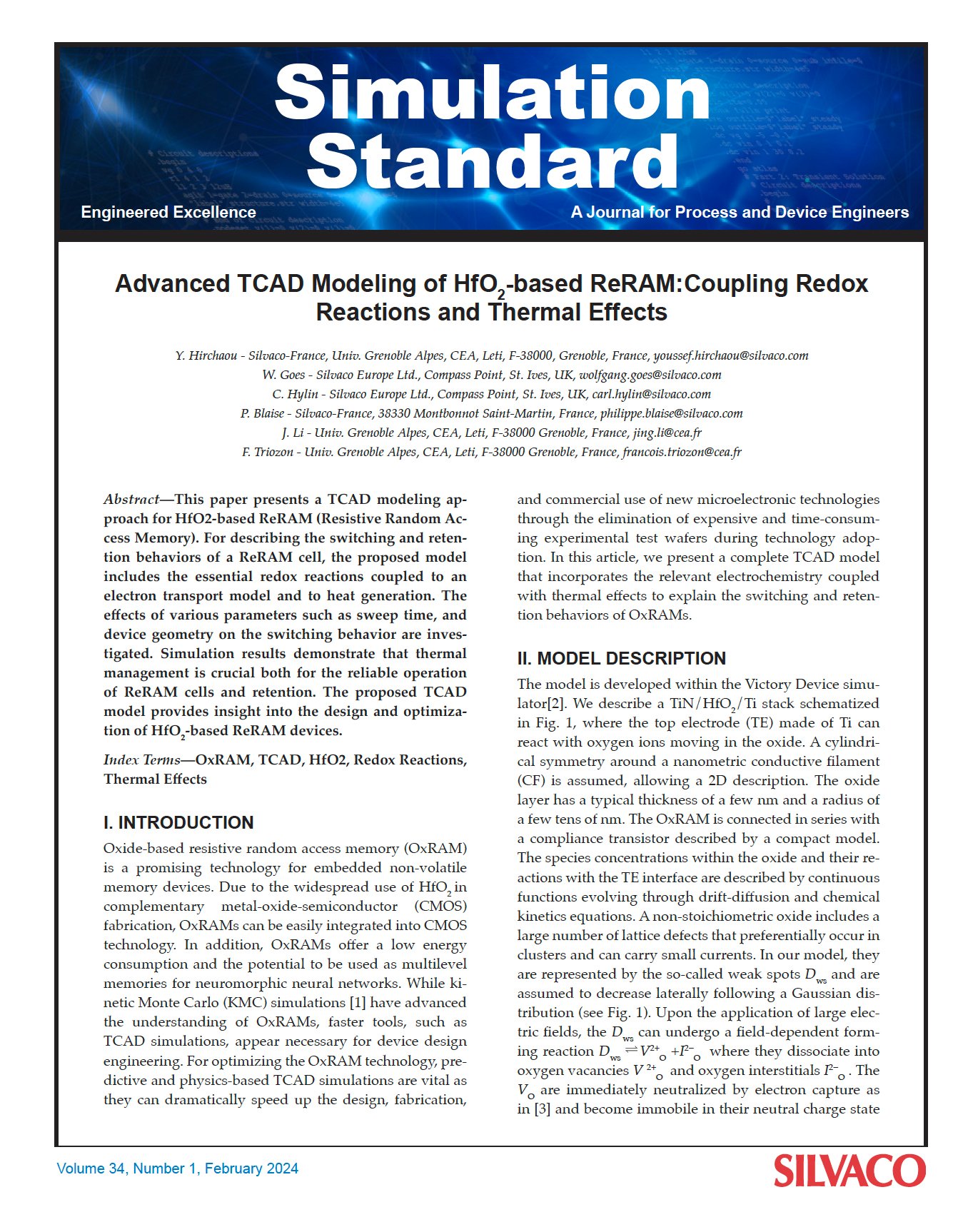 あなたが現在見ているのは Advanced TCAD Modeling of HfO2-based ReRAM: Coupling Redox Reactions and Thermal Effects