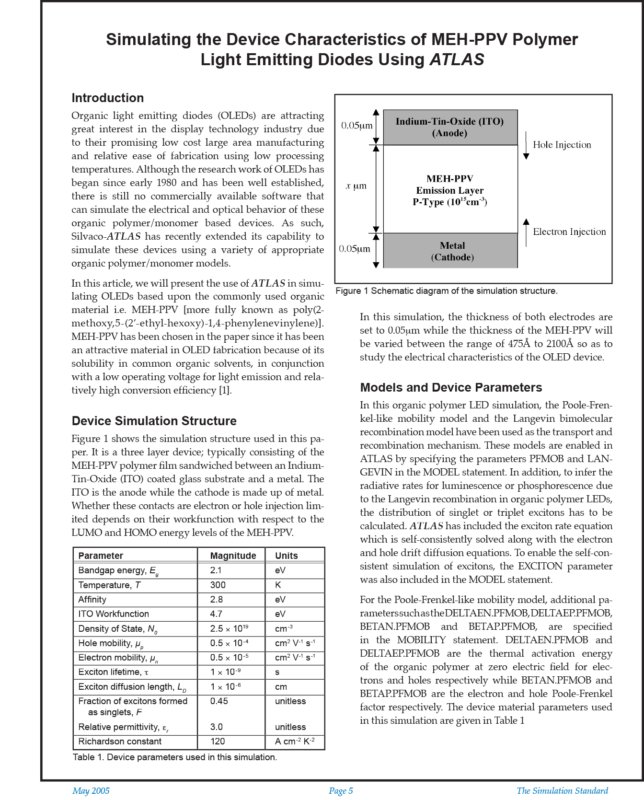 Read more about the article Simulating the Device Characteristics of MEH-PPV Polymer Light Emitting Diodes Using Atlas