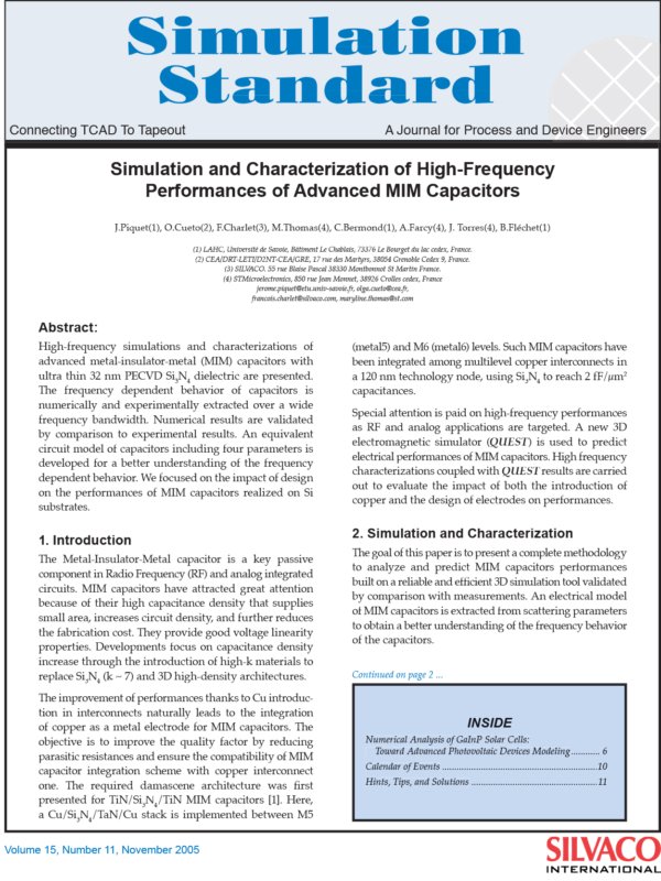 Read more about the article Simulation and Characterization of High-Frequency Performances of Advanced MIM Capacitors