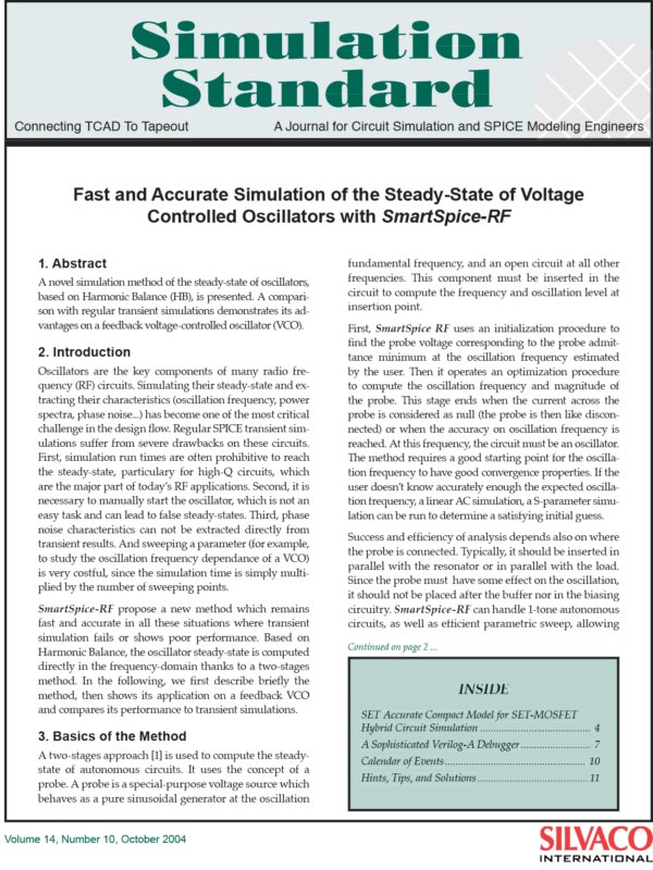 Read more about the article Fast and Accurate Simulation of the Steady-State of Voltage Controlled Oscillators with SmartSpice-RF